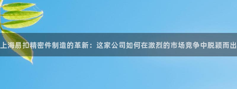彩神VII官方版：上海易扣精密件制造的革新：这家公司如何在激烈的市场竞争中脱颖而出